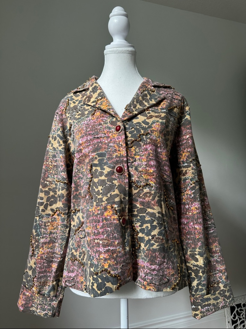 PARSLEY & SAGE Mixed Print Beaded Boho Maximalism Unique Cotton Jacket Medium